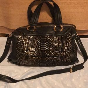 Aimee Kestenberg black and Gold snake print bag